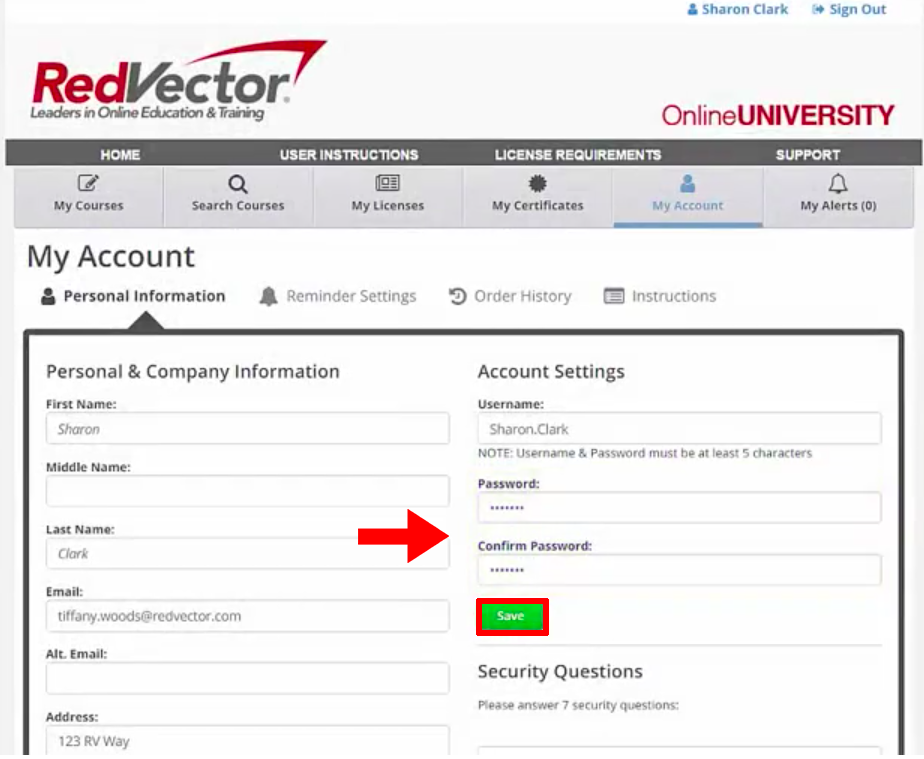 My Account Overview: Updating Your Password and Reminder Settings