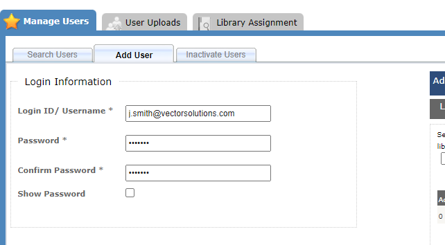 Manage Users - Add User